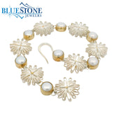 Silver & Gold Flower Bracelet with Pearls- 7"